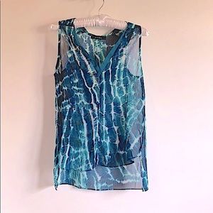 Olivaceous Sheer Sleeveless Tye-Dye Top